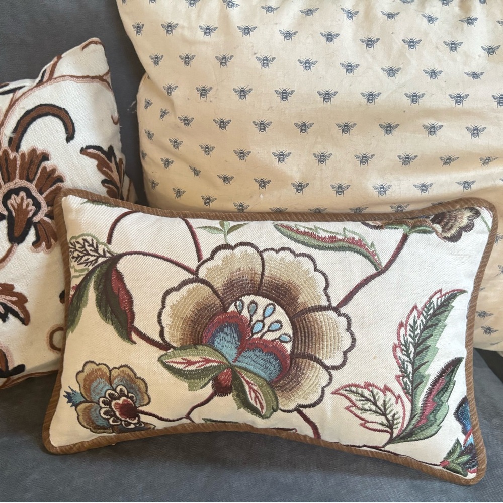 Floral Embroidered Accent Pillow